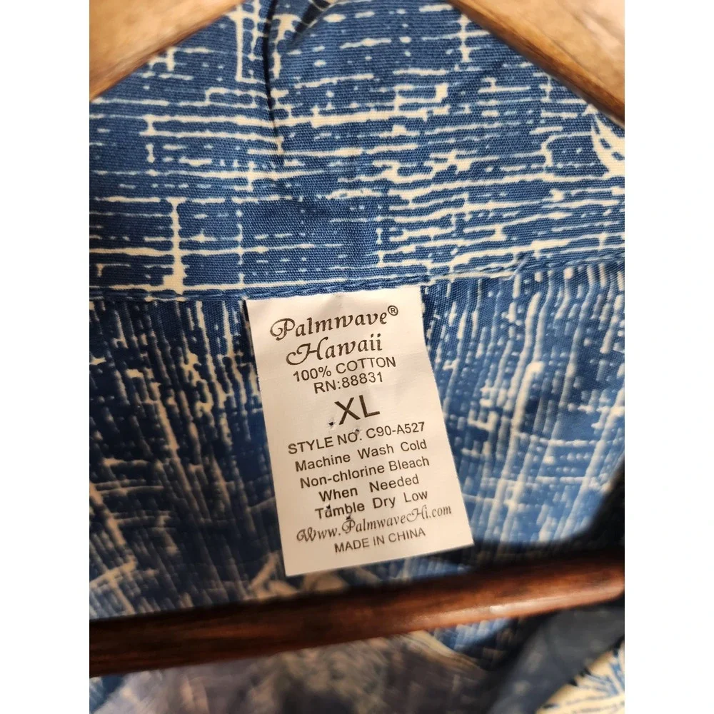 Palmwave Hawaii 100% Cotton Blue Mens Pineapple Floral Short Sleeve Shirt XL - Picture 6 of 7